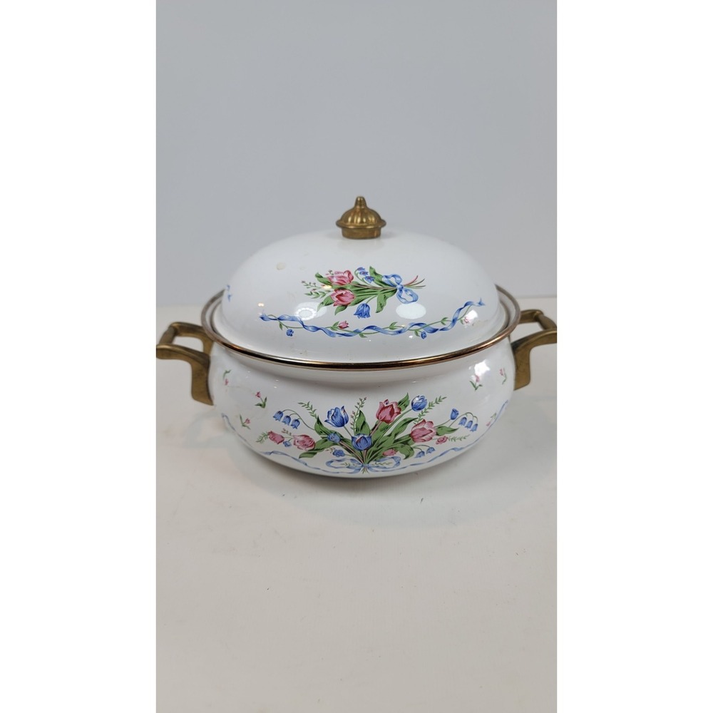 Lincoware Enamelware Brass Tulip French Fleur Dutch Oven 2 Qt‎
